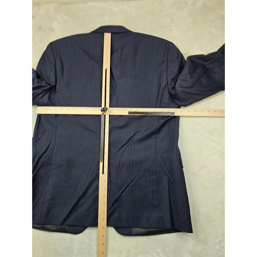 LRL Ralph Lauren Suit‎ Jacket Mens 44R Navy Blue Pinstripe Wool Blend Blazer
